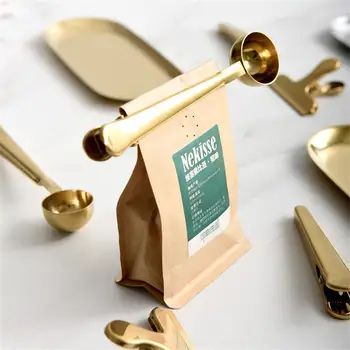 2-in-1 Kaffeeschaufel Edelstahl Kaffeepulver Messschaufel mit Dichtungsclip Tee Milchpulver Schaufel