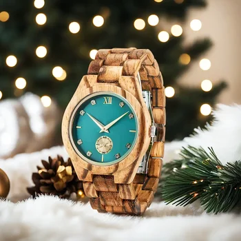 Holz Armbanduhr für Frauen simuliert Diamant Zifferblatt Holzuhr Frau Freundin Mode Jubiläum personal isierte