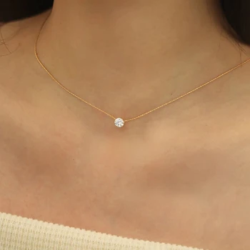 Edelstahl vergoldet zierliche minimalistische Zirkon Charm Anti anlaufende Kette runde klare Cz Stein