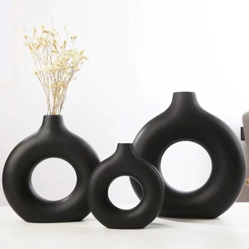 Flache, minimalistische, einfache Vase, Donut-Form, einzelner – Bild 3