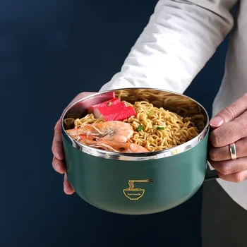 Ramen-Schüssel, Nudelschüssel aus Edelstahl 304, mit Deckel, hitzebeständig, Instant-Nudelschüsseln, Herd