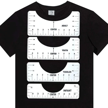 T-Shirt Lineal Guide Shirt Alignment Tool T-Shirt Alignment Lineal mit Kleidungsgrößentabelle (4 Stück)