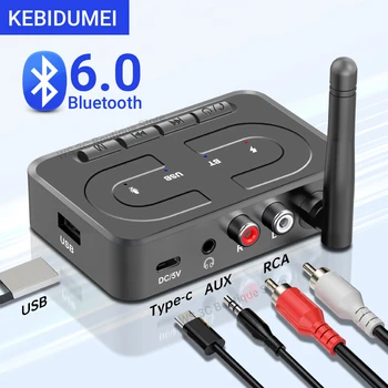 Bluetooth 6.0 Audio-Empfänger USB U-Disk Musik-Wireless-Adapter mit HD-Mikrofonantenne 3,5mm AUX RCA HIFI
