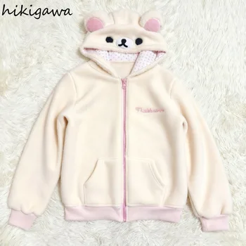 2025Ropa Mujer Japanische Hoodies Jacken frauen Kleidung Bär Ohr Mit Kapuze Zipper Sweatshirts Mode Lässig