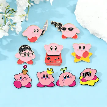 Lustige Kirby Pink Emaille-Pins, Niedliche Metall-Magie-Anime-Broschen, Charakter-Anstecknadeln, Geschenke