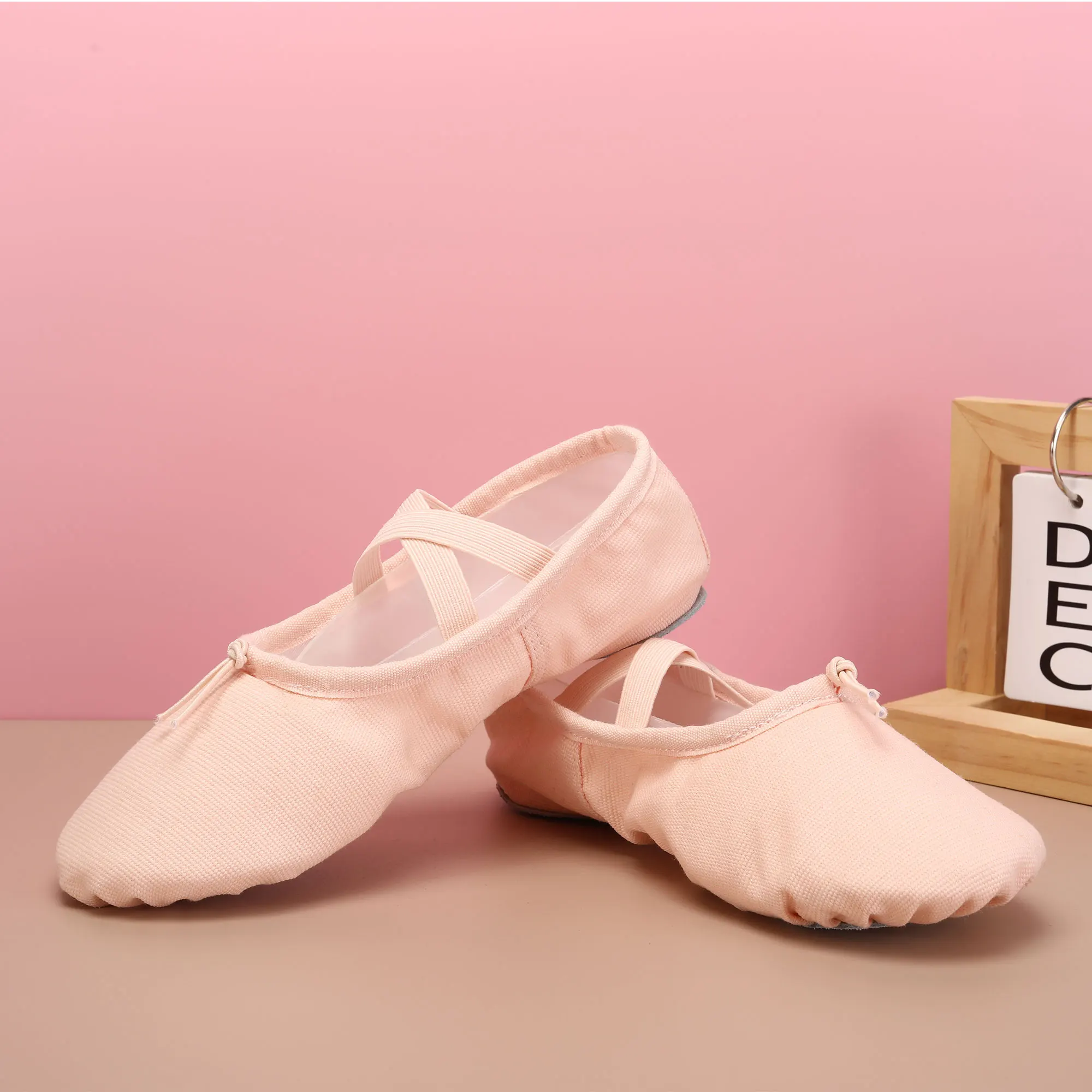 Flache Mädchen Ballettschuhe Leinwand Schwarz Rosa Weiche – Bild 5