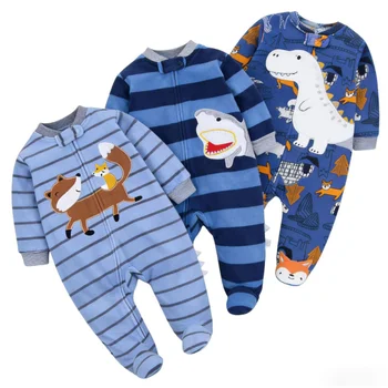 Neugeborenen-Strampler Frühling Herbst Fleece Reißverschluss Jungen Mädchen Pyjama Outfit Tier-Jumpsuit