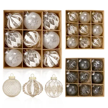 Weihnachtskugel-Ornamente-Set, 8 cm, Party-Dekoration, bruchsicher, PET-Weihnachtsbaumschmuck, goldene Kugel