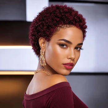 Kurze, verworrene, lockige Perücken, Pixie-Cut-Perücken aus Echthaar für Frauen, brasilianisches Haar