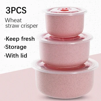 Frischhalteschalen-Set aus Weizenstroh mit Deckel für zu Hause, mikrowellengeeignete runde Lunchbox (3 Stück)