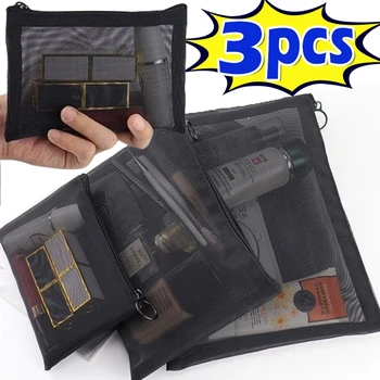 Mesh Klar Kosmetik Taschen Kleine Große Schwarz Make-Up Tasche Tragbare Reise Kulturbeutel Organizer Fall