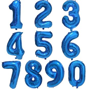Blauer Ballon mit großen Zahlen, 32 Zoll, 0, 1, 2, 3, 4, 5, 6, 7, 8, 9, Geburtstag, Bachelorette-Luftballons