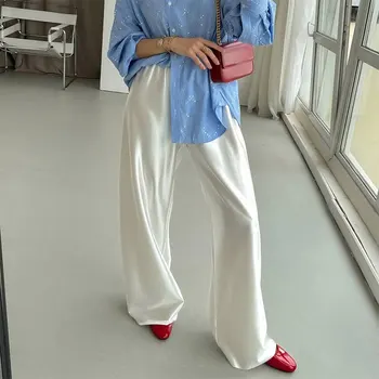 Satin Hose mit weitem Bein lange Boden Freizeit hose Damen Sommer