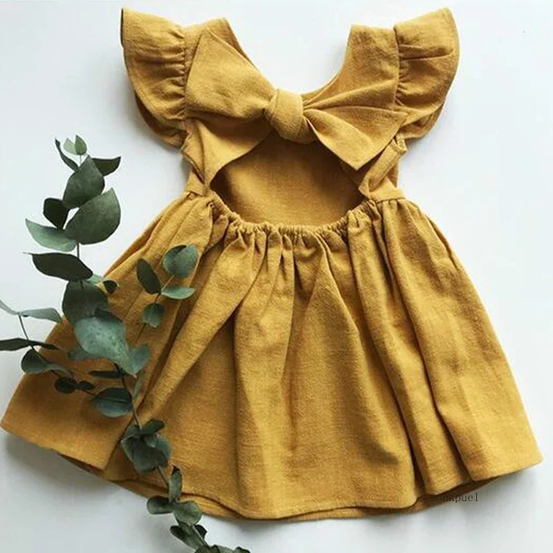 Sommer Säuglings mädchen Kleid fliegende Ärmel Baumwolle – Bild 2