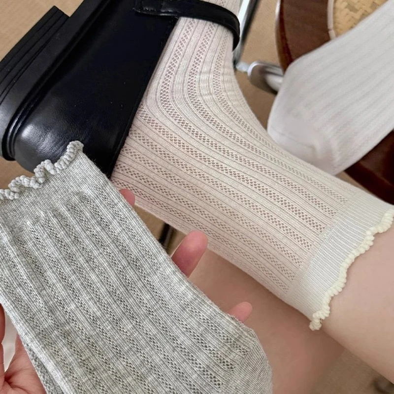 5/10 Paar Damen-Socken aus einfarbigem Mesh, mittellange – Bild 2