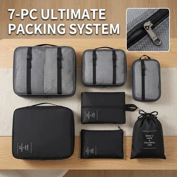 Set Koffer-Organizer Taschen Reise-Packwürfel für Kleidung, Schuhe, Unterwäsche, Wäsche, Gepäck (7 Stück)