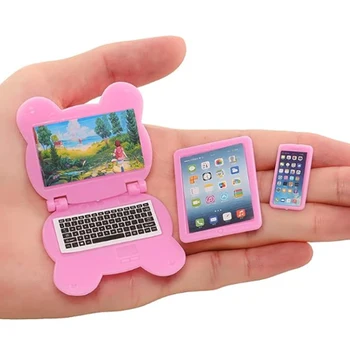 Puppenhaus-Miniatur-Set: Niedliche Kawaii Computer-, iPad- und Handy-Accessoires für realistische (3 Stück)