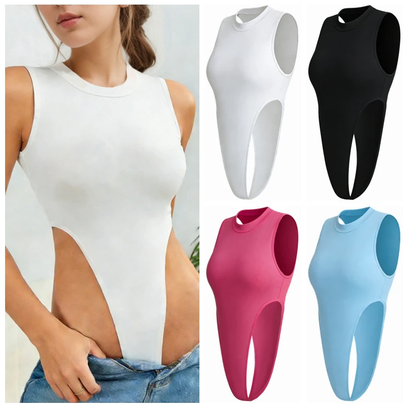 Damenbekleidung, bauchfreier Kostüm-Body, ärmellos, schlank