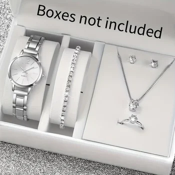Mode frauen Quarzuhr Edelstahl Band Armbanduhren Diamant Schmuck Set (Ohne Box) (6 Stück)