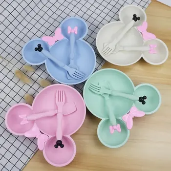 Weizenstroh Baby Cartoon Geschirrset Kinderteller Kinder-Essgeschirr Baby-Fütterteller Trainings-Schüssel
