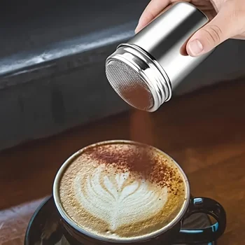 Edelstahl-Puderzuckerstreuer mit Deckel, Feinmaschiger Streuer für Backpulver, Kakao, Maisstärke, Kaffee, Mehl