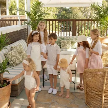 AP SS26 weiße Denim-Kollektion für Kinder, Mädchen, Jungen, Baumwolljeans, Denim-Jumper, Röcke, Hemden