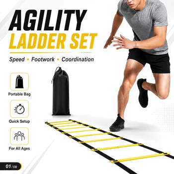 Agility-Leiter-Set 2-10M Geschwindigkeitstrainingsleiter mit Tragetasche für Fußball, Fußarbeit, Koordination