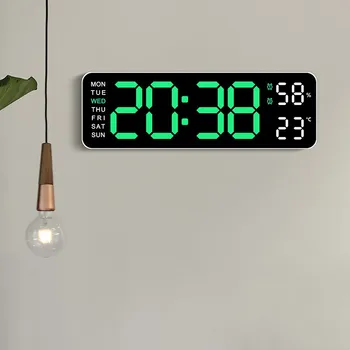 9-Zoll-große digitale Wanduhr, USB-betrieben, TEMP, Luftfeuchtigkeit, Woche, automatischer Dimmer