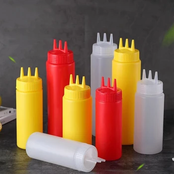 3-Loch-Sauce Squeeze-Gewürzflaschen, Saucenflasche mit Deckel, Ölflasche, Küche, Senf, Salat, Vorratsglas