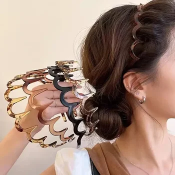 Koreanische Frauen Haar Kamm Nicht-Slip Stirnband Kunststoff U Form Haare Hoops Feste Zähne Flauschigen Top