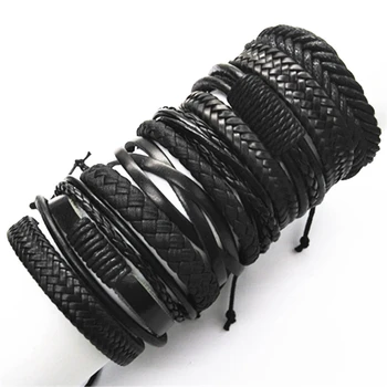 Schwarz Wrap Woven Neue Mode Handgemachte Männer Armbänder Männlichen Frauen Leder Armbänder Männer (10 Stück)