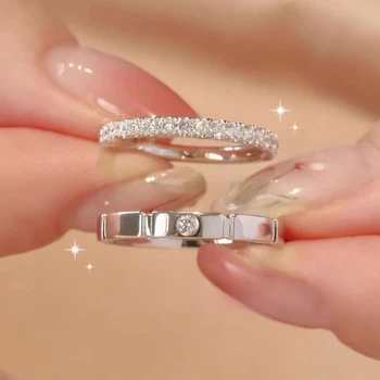 925er Sterlingsilber, wunderschöner glänzender Zirkon-Steinring für Frauen, Verlobung, Hochzeit (2 Stück)