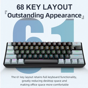 APAYADO K61 Mini-Mechanische Tastatur, verkabelt, 61 Tasten, Phantom RGB, Schwarz/Weiß Rot/Blau, mechanischer