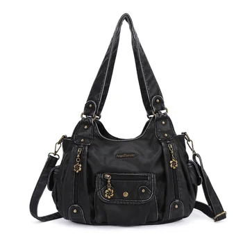 Damen Handtaschen Satchel Top-Griff Vintage PU Umhängetasche 12,5"x4,4" Dumpling Pack Multi-Pockets