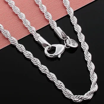 Hot Charms Feine 4 MM Seil Kette 925 Sterling Silber Halsketten für Frau Männer Klassische Mode Schmuck