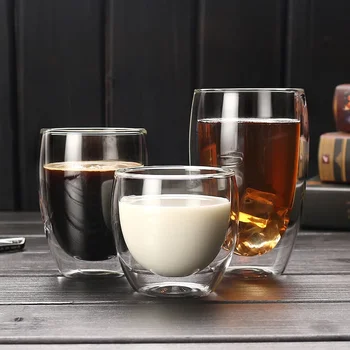 Doppelwandige isolierte Glastasse in 5 Größen, klare Espresso-Kaffeetassen, handgefertigte Bierkrug, Tee