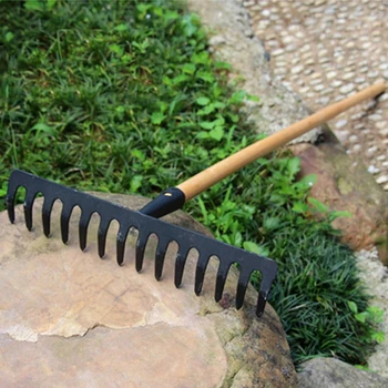 Landwirtschaftsrechen, Edelstahlrechen, 14 Zähne, Heu, Laubrechen, Kiefernbodenrechen, Garten, Gartengeräte