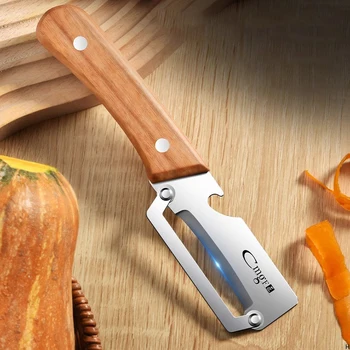 Schäler aus Edelstahl mit Holzgriff zum Schälen und Schneiden von Obst und Gemüse | Langlebiger