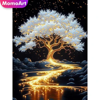 Momoart Diamant-Stickerei, Baumlandschaft, geeignet für Anfänger, Diamant-Mosaik, DIY-Gemälde, Bild, Strass