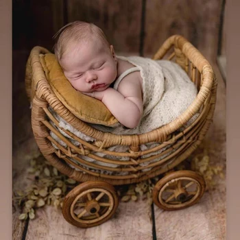 Baby Rattan Warenkorb Korb Neugeborenen Fotografie Requisiten Trolley Baby Krippe Neugeborenen Fotografie