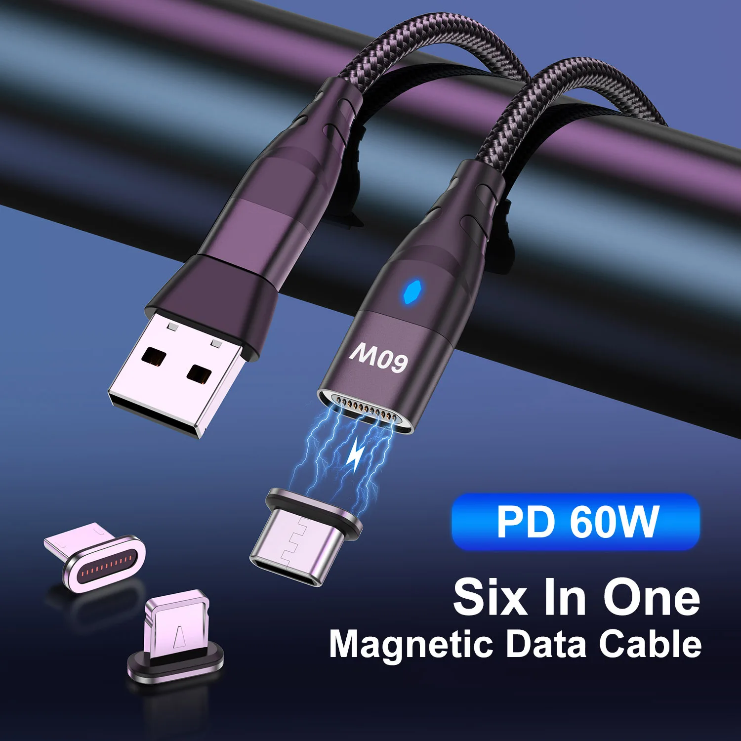 Magnetisches Ladekabel 60 W mit USB-C und Micro-USB Stecker – Bild 2