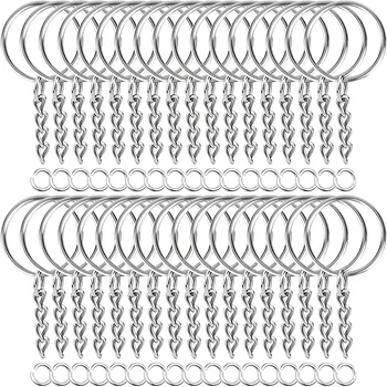 Versilberter Metall-Rohling-Schlüsselanhänger, geteilter Schlüsselanhänger mit Kette (30 Stück)