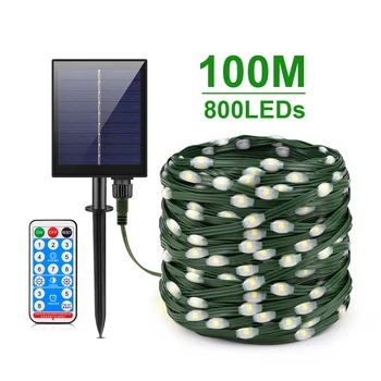 Leder LED Solar String Fairy Lichter 100M Weihnachten Lichter Wasserdichte Outdoor Girlande High-Power Solar