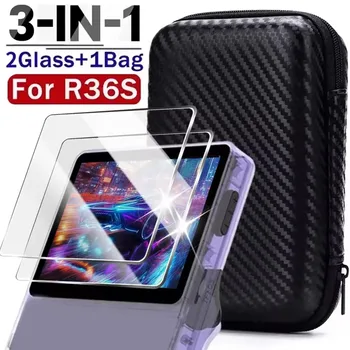 3-in-1-Aufbewahrungstasche mit Displayschutzfolien aus gehärtetem Glas für R36S-Spielekonsolen-Schutz-Set