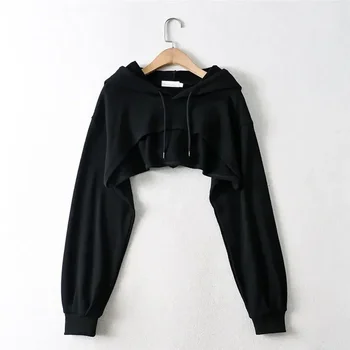 Hoodie Weibliche Hoodie Persönlichkeit Unregelmäßige Ernte Ultra Kurze Stil Langarm Top Weibliche Drop