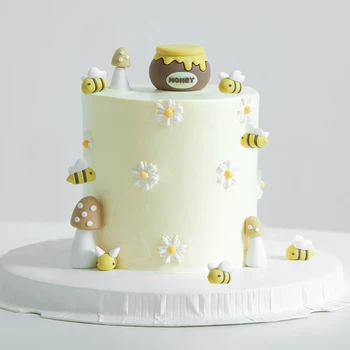 Niedlicher Honigglas-Bienen-Kuchenaufsatz mit Pilz-Dekor für Geburtstag, Dessert, Tisch, Backen, Auto