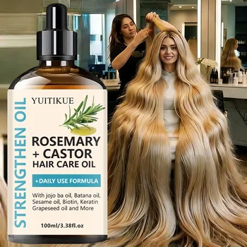 YUITIKUE Rosmarin + Rizinusöl Stärkendes Haaröl - Täglich Anwendbares Haarpflegeöl mit Jojoba- & Batana-Öl