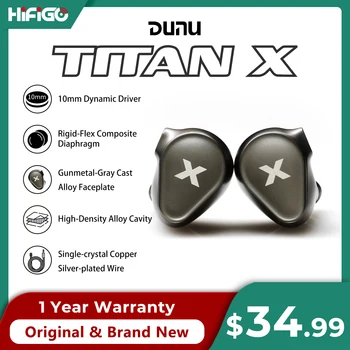 DUNU Titan X HiFi IEM-Ohrhörer, Dual-Magnet-Dynamik-Treiber, Gehäuse aus Metalllegierung, 3,5