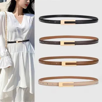 Frauen Koreanische Modische PU Leder Dünne Taille Strap Metall Zubehör Grundlegende Gürtel Frauen Casual