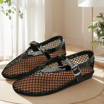 Damen-Ballerinas aus Mesh, Netz-Ballerinas, bequeme runde Zehen-Ballettschuhe, atmungsaktiv, lässige